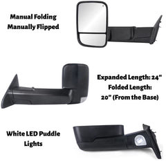 Black Power Heated Tow Mirrors For 2009-2018 Dodge Ram w/ White Running Light  2pcs