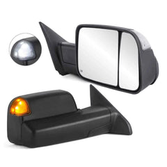 Black Power Heated Tow Mirrors For 2009-2018 Dodge Ram w/ White Running Light 2pcs