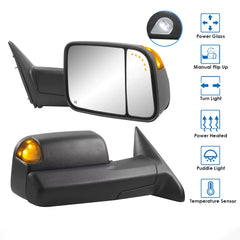 Black Power Heated Tow Mirrors w/ Puddle Lights Turn Signal For 2009-2018 Ram 1500, 2010-2018 Ram 2500/3500, 2019-2023 Ram 1500 Classic 2pcs