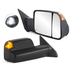 Black Tow Mirrors w/White Running Light For 2009-2018 Ram 1500/2500/3500 with Temperature Sensor