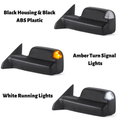 Black Tow Mirrors w/White Running Light For 2009-2018 Ram 1500/2500/3500 with Temperature Sensor