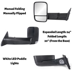 Black Tow Mirrors w/White Running Light For 2009-2018 Ram 1500/2500/3500 with Temperature Sensor