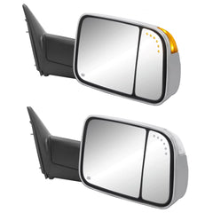 Chrome Power Heated Tow Mirrors w/ Turn Signal TEMP Sensor For 2009-2018 Ram 1500/2500/3500, 2019-2023 Ram 1500 Classic