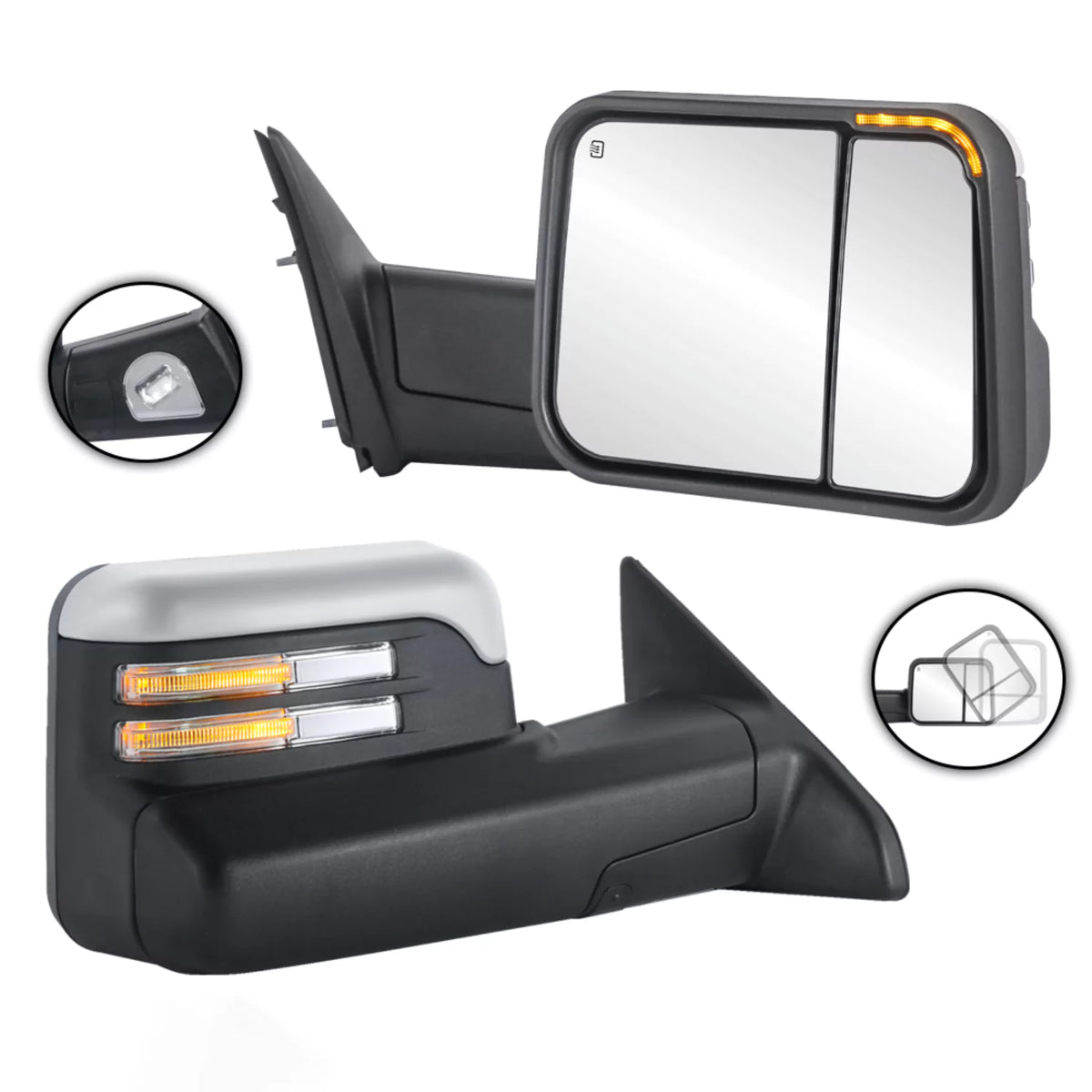 Chrome Power Heated Towing Mirrors w/ Temp Sensor Puddle Light For 2009-2018 Ram 1500 2500 3500 2pcs