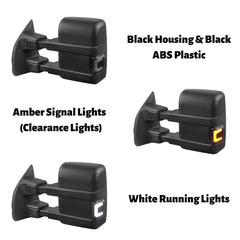 Black Power Heated Tow Mirrors for 2003-2016 Ford F250/F350/F450/F550 w/Led Running and Turn Light