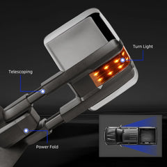 Motorparter Chrome Tow Mirrors Power Fold Heated For Chevy Silverado GMC Sierra 1500 2014-18