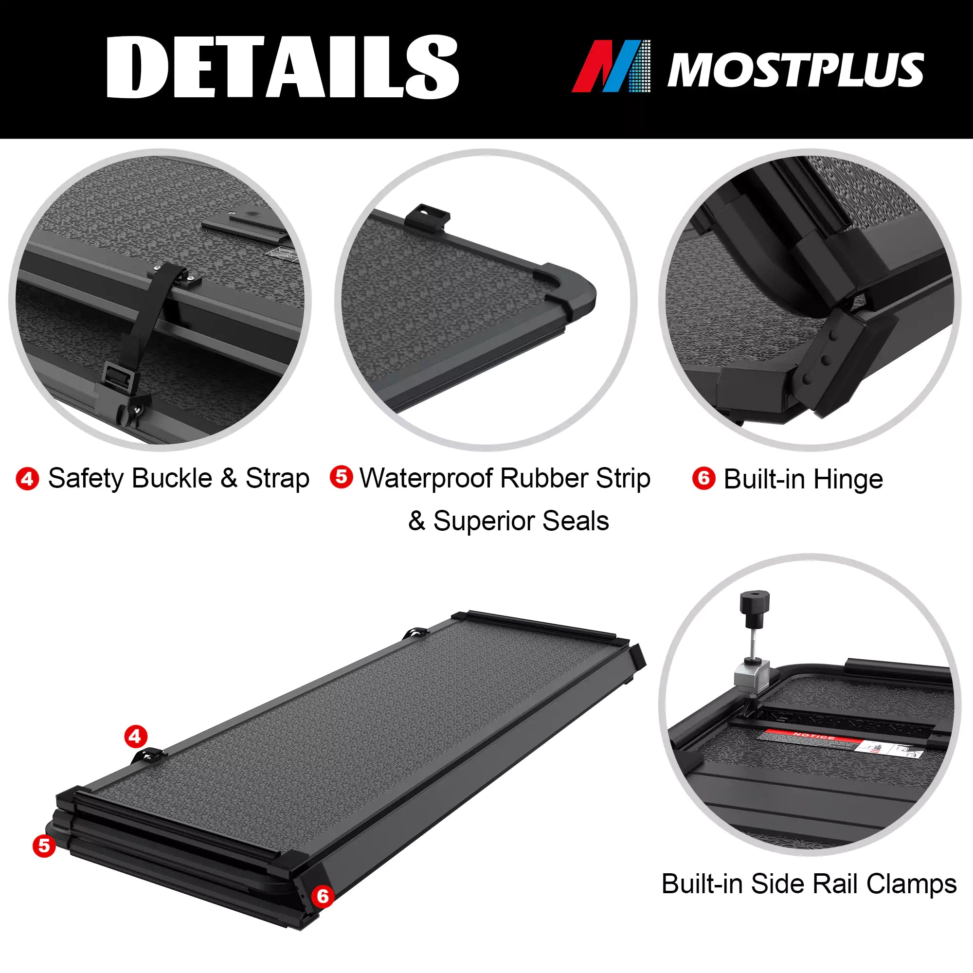 thumbnail image 2 of 6ft 4-Fold Soft Tonneau Cover For 2015-2024 Chevy Colorado / GMC Canyon – Includes LED Light Bar – Fitmotor 2 of 3