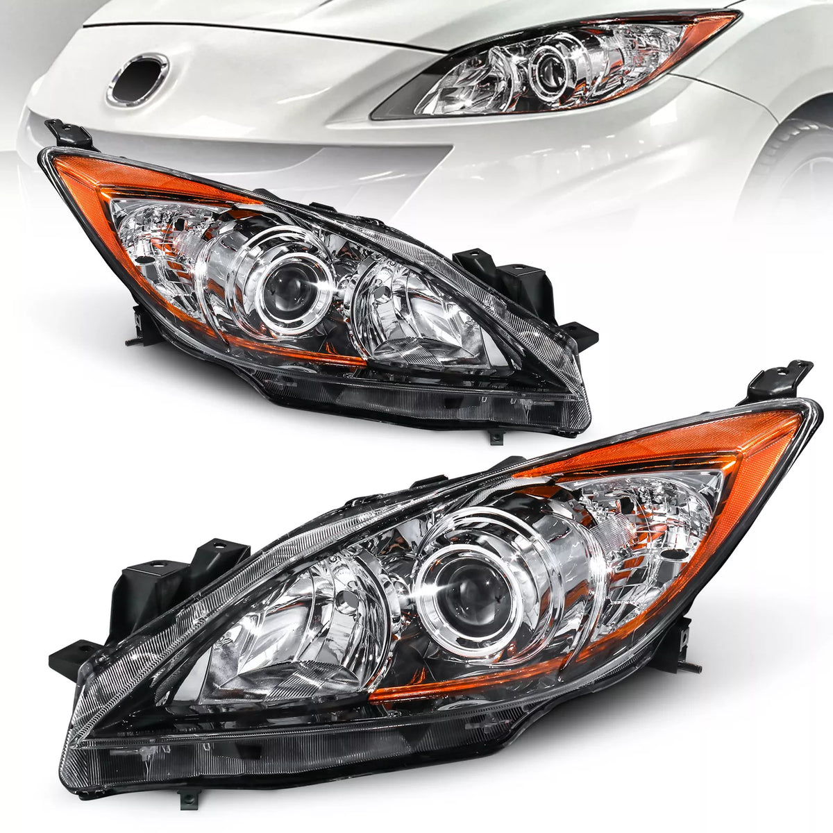 Chrome Housing Headlights Front Lamps For 2010 2011 2012 2013 Mazda 3 Sport 2pcs