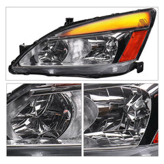 DRL LED Headlights w/ Amber Reflector For 2003-2007 Honda Accord Left+Right