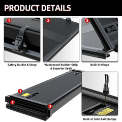 MOSTPLUS FRP hard quad-fold tonneau cover for 14-25 Silverado Sierra detailed product view