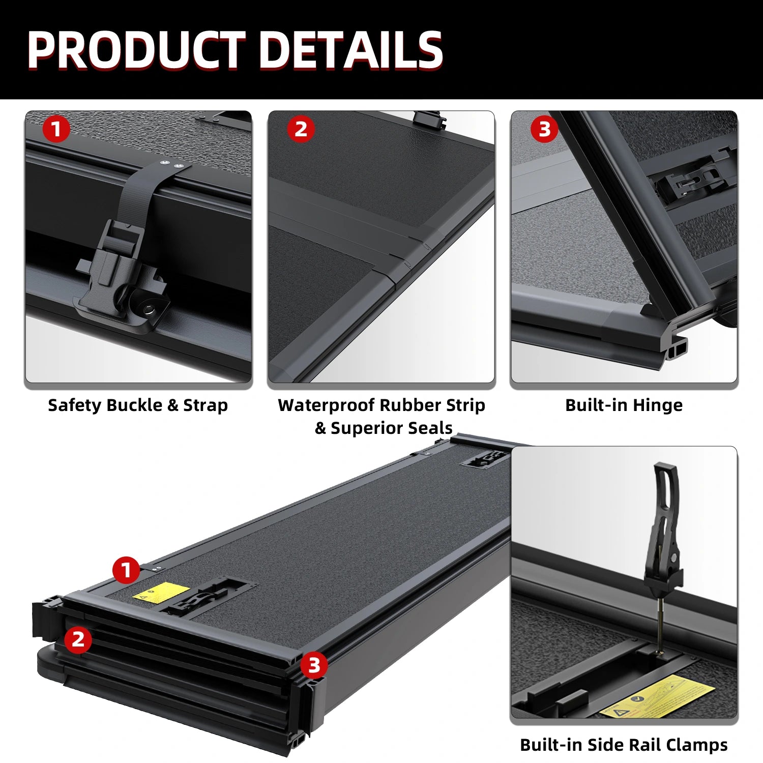 MOSTPLUS FRP hard quad-fold tonneau cover for 83-11 Ford Ranger detailed product view