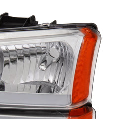 Chrome Housing Headlights w/ Sequential Signal Amber Reflector For 2003-2006 Chevy Avalanche Silverado 1500 2500