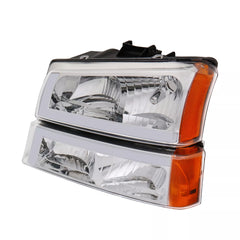 Chrome Housing Headlights w/ Sequential Signal Amber Reflector For 2003-2006 Chevy Avalanche Silverado 1500 2500