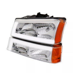 Chrome Housing Headlights w/ Sequential Signal Amber Reflector For 2003-2006 Chevy Avalanche Silverado 1500 2500