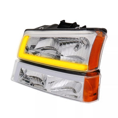 Chrome Housing Headlights w/ Sequential Signal Amber Reflector For 2003-2006 Chevy Avalanche Silverado 1500 2500