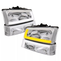 Chrome Headlights Sequential Signal Clear Reflector For 2003-2006 Chevy Silverado 1500 2500