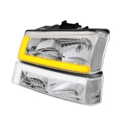 Chrome Headlights Sequential Signal Clear Reflector For 2003-2006 Chevy Silverado 1500 2500