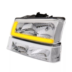 Chrome Headlights Sequential Signal Clear Reflector For 2003-2006 Chevy Silverado 1500 2500