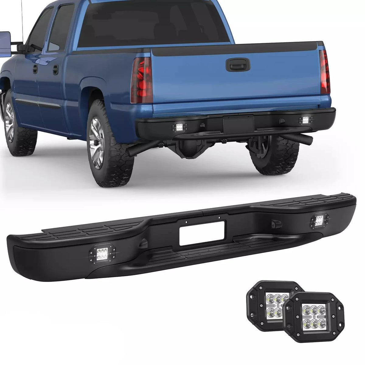 Rear Step Bumper W/ Lights For 1999-2007 Chevy Silverado GMC Sierra 1500 2500