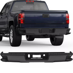 Black Steel Rear Bumper For 2014-2018 Chevy Silverado GMC Sierra 1500 w/o Sensor Holes