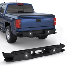 Black Rear Bumper w/ LED Lights For 2014-2018 Chevy Silverado GMC Sierra 1500 w/o Sensor