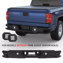 Black Rear Bumper w/ LED Lights For 2014-2018 Chevy Silverado GMC Sierra 1500 w/o Sensor