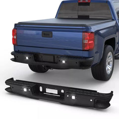 Black Rear Bumper w/ LED Lights For 2014-2018 Chevy Silverado GMC Sierra 1500 w/ Sensor Hole