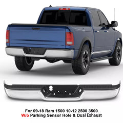 Chrome Separated Rear Bumper For 2009-2018 Ram 1500/ 2010-2012 Ram 2500 3500 w/o Sensor Hole & Dual Exhaust