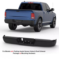 Black Separated Rear Bumper For 2009-2018 Ram 1500 / 2010-2012 Ram 2500 3500 w/o Sensor & Dual Exhuast