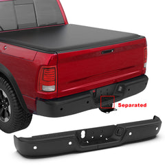 Black Separated Rear Bumper For 2009-2018 Ram 1500 2010-2012 Ram 2500 3500 w/Object Sensor Hole w/o Dual Exhaust