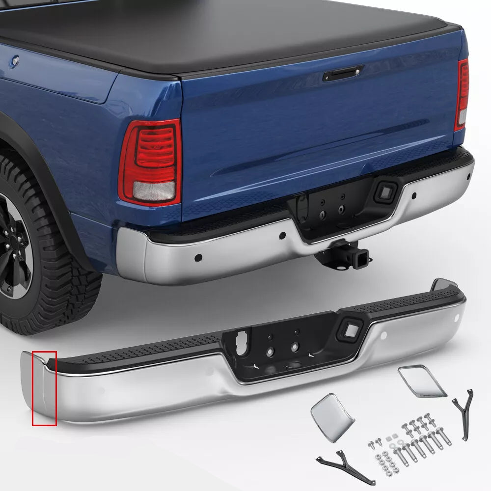 Chrome Rear Separated Bumper For 2009-2018 Dodge Ram 1500 w/ Sensor Holes w/o Dual Exhaust