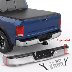 Chrome Rear Separated Bumper For 2009-2018 Dodge Ram 1500 w/ Sensor Holes w/o Dual Exhaust