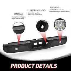 Black Rear Bumper Assembly w/ Led Light For 2000-2006 Toyota Tundra Fleetside Only