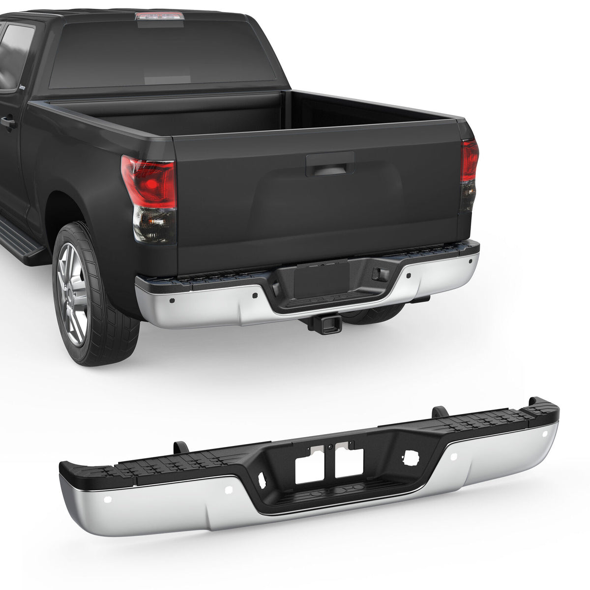 Chrome Steel Rear Step Bumper Assembly For 2007-2013 Toyota Tundra W/ Park Holes