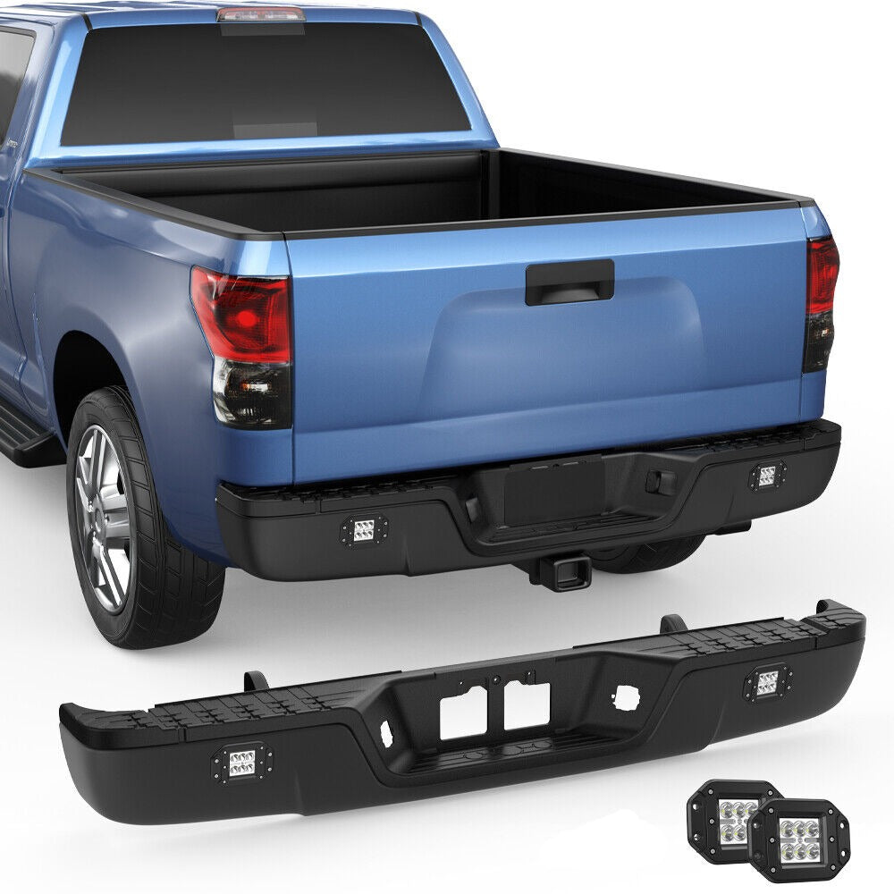 Black Steel Rear Bumper Assembly For 2007-2013 Toyota Tundra w/ LED w/o Park Assist Sensor Hole