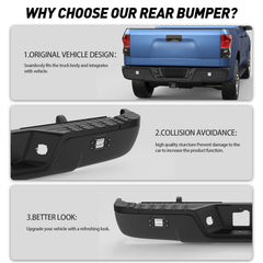 Black Steel Rear Bumper Assembly For 2007-2013 Toyota Tundra w/ LED w/o Park Assist Sensor Hole