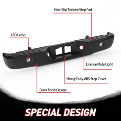 Black Steel Rear Bumper Assembly For 2007-2013 Toyota Tundra w/ LED w/o Park Assist Sensor Hole