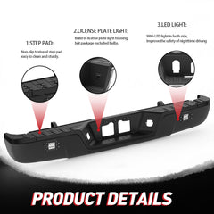 Black Steel Rear Bumper Assembly For 2007-2013 Toyota Tundra w/ LED w/o Park Assist Sensor Hole