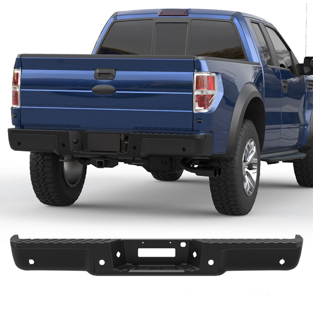 Black Steel Rear Step Bumper Assembly For 2004-2006 Ford F-150 w/ Park Assist Holes