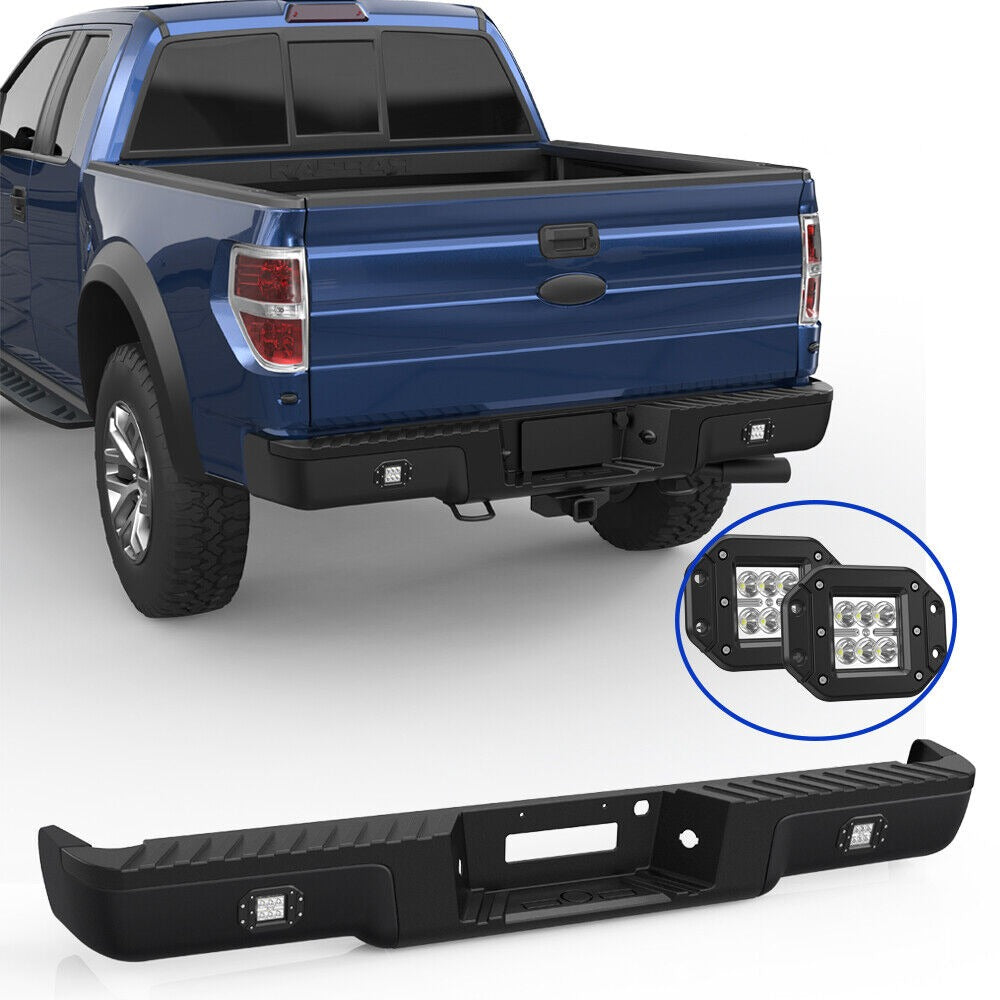 Black Rear Setp Bumper w/LED For 2004-2006 Ford F150 F-150 w/o Sensor Hole