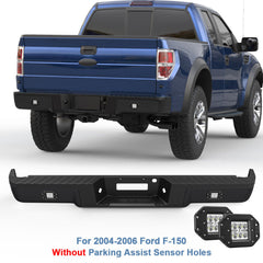 Black Rear Setp Bumper w/LED For 2004-2006 Ford F150 F-150 w/o Sensor Hole