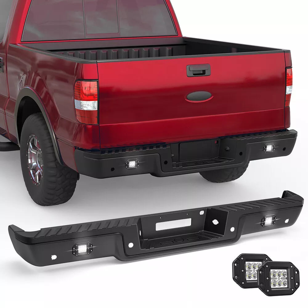 Black Steel Rear Bumper w/ LED Lights For 2006-2008 Ford F-150 w/ Park Sensor Holes