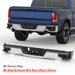 Chrome Steel Rear Bumper Corner Step For 2009-2018 Dodge Ram 1500 with Dual Exhaust without Rear Object Sensor