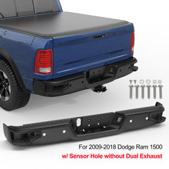 Black Steel Rear Bumper Corner Step For 2009-2018 Dodge Ram 1500/ 2010-2012 Ram 2500 3500 w/ Sensor Holes w/o  Dual Exhaust