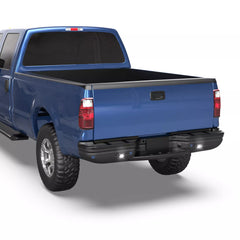 Black Steel Rear Step Bumper w/ LED Light For 1999-2007 Ford F-250 F-350 w/ Park Sensor Holes