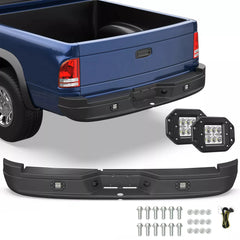 Black Steel Rear Step Bumper w/ LED Light For 2005-2010 Dodge Dakota 2011 Ram Dakota