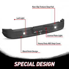 Black Steel Rear Step Bumper w/ LED Light For 2005-2010 Dodge Dakota 2011 Ram Dakota