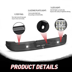 Black Steel Rear Step Bumper w/ LED Light For 2005-2010 Dodge Dakota 2011 Ram Dakota