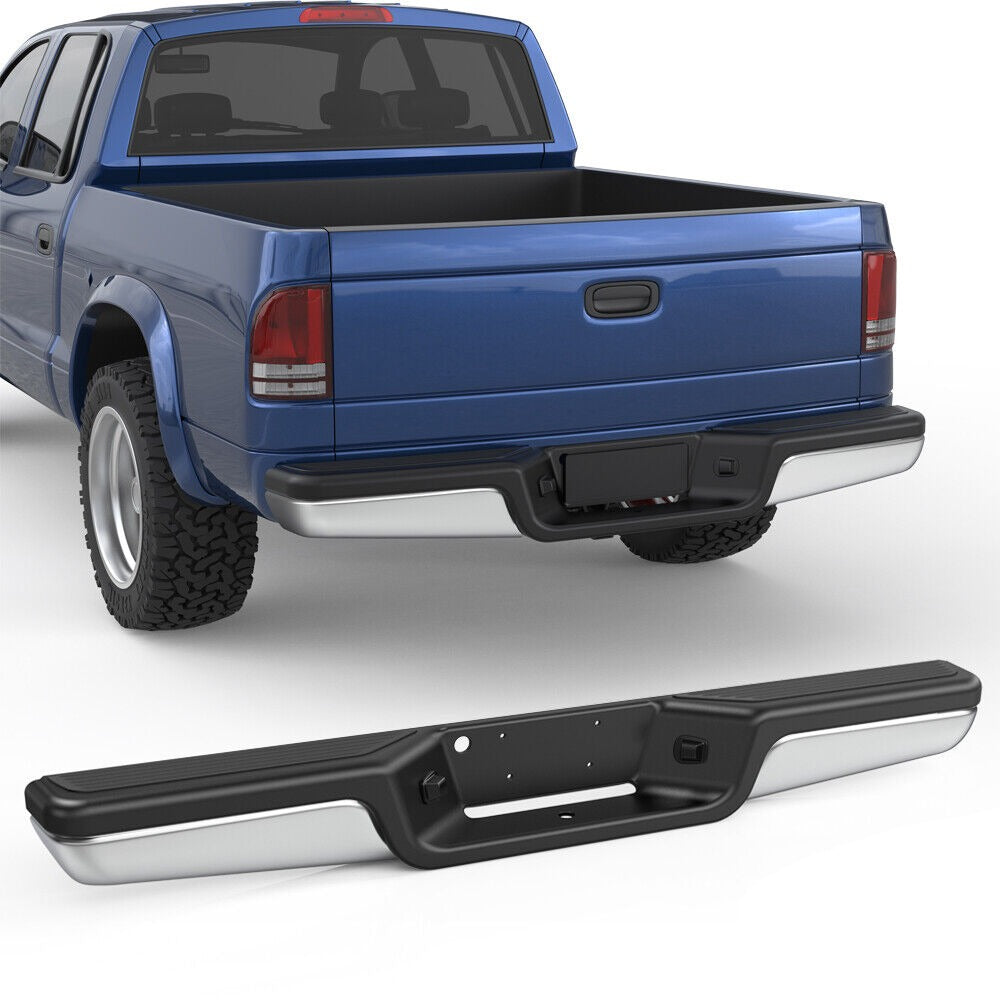 Chrome Steel Rear Step Bumper Assembly For 1997-2004 Dodge Dakota w/o Sensor Holes