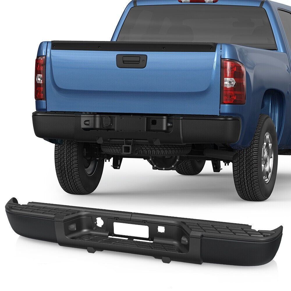 Black Steel Rear Bumper For 2007-2013 Chevy Silverado/GMC Sierra 1500 w/o Park Sensor Holes